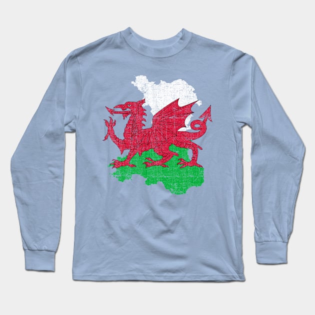 Wales Map Shape and Flag Souvenir Long Sleeve T-Shirt by Family Heritage Gifts